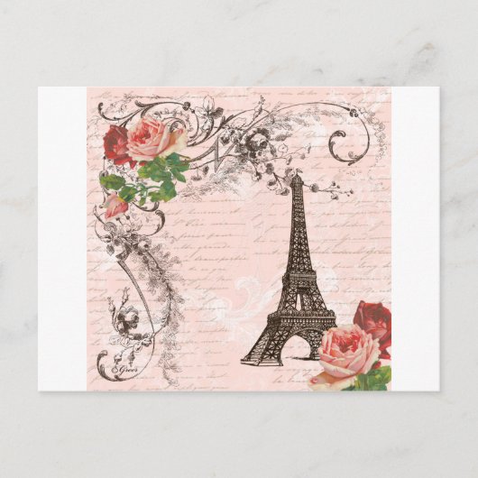 Eiffelturm Rot und Rosa Rose Postkarte (Vorderseite)
