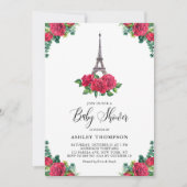 Eiffelturm Rote Rose Paris Babydusche Einladung (Vorderseite)