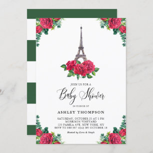 Eiffelturm Rote Rose Paris Babydusche Einladung