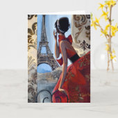 Eiffelturm, rotes Kleid, los! Karte (Gelbe Blume)