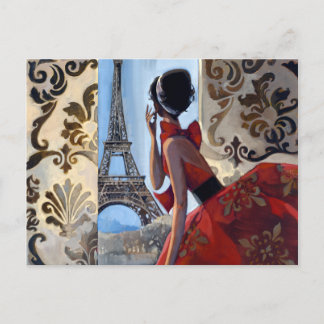 Eiffelturm, rotes Kleid, los! Postkarte