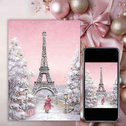 Eiffelturm, Santa, Paris Chic Pink Weihnachten