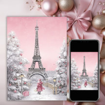 Eiffelturm, Santa, Paris Chic Pink Weihnachten