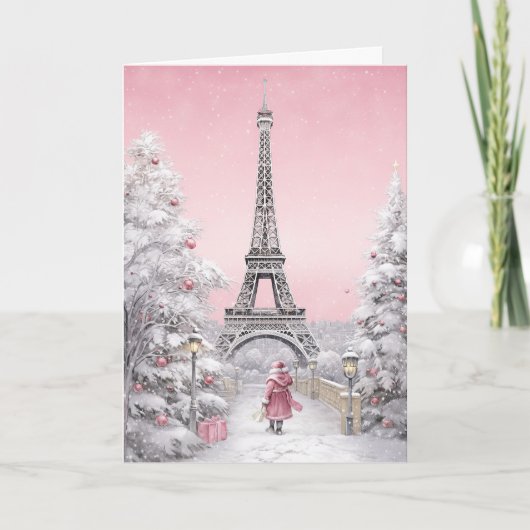 Eiffelturm, Santa, Paris Chic Pink Weihnachten (Vorderseite)