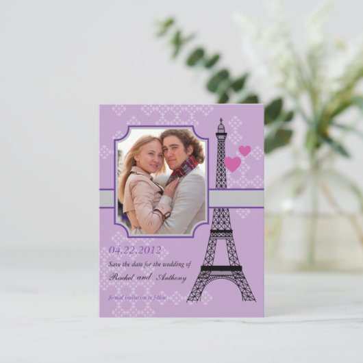 Eiffelturm Save the Date Einladung zur Fotokarte (Stehend Vorderseite)