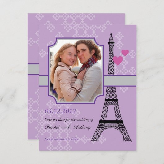 Eiffelturm Save the Date Einladung zur Fotokarte (Vorne/Hinten)