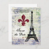 Eiffelturm Save the Date Postkarte (Vorne/Hinten)