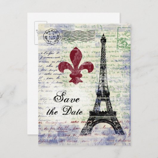 Eiffelturm Save the Date Postkarte (Vorne/Hinten)