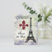 Eiffelturm Save the Date Postkarte (Stehend Vorderseite)