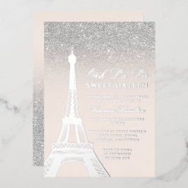 Eiffelturm schick silber Glitzer pink Sweet 16 Folieneinladung