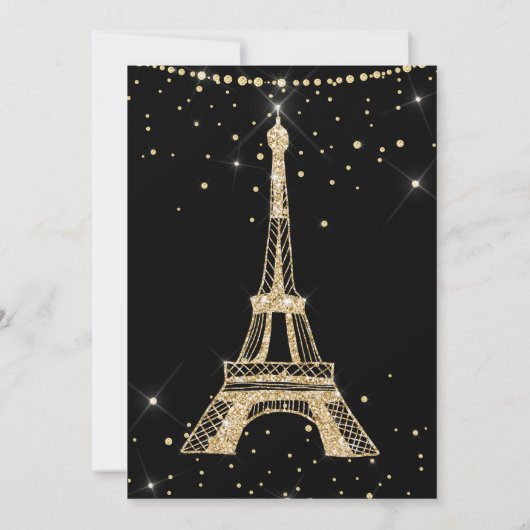 Eiffelturm schicke goldene Glitzer schwarze Quince Einladung (Rückseite)