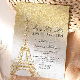Eiffelturm schicker Glitzer Marmor Sweet 16 Einladung