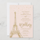 Eiffelturm schicker Glitzer Rosa Hochzeit Einladung (Vorderseite)