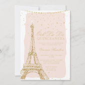 Eiffelturm schicker Gold Glitzer Blush Quinceanera Einladung (Vorderseite)
