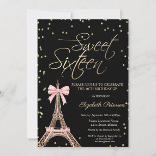 Eiffelturm Schleife Gold Diamanten Schwarz Sweet 1 Einladung