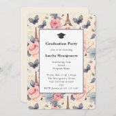 Eiffelturm Schmetterling und Rose Abschluss Einladung (Vorne/Hinten)