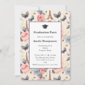 Eiffelturm Schmetterling und Rose Abschluss Einladung (Vorderseite)