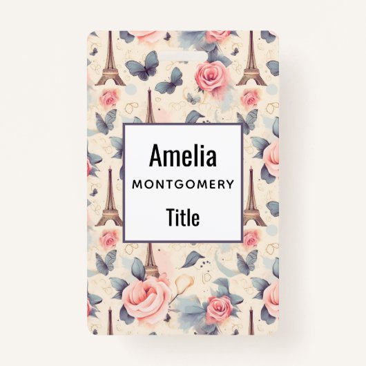 Eiffelturm Schmetterling und Rose Muster Ausweis (Vorderseite)