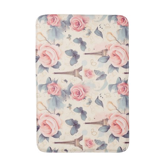 Eiffelturm Schmetterling und Rose Muster Badematte (Vorderseite Vertikal)