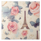 Eiffelturm Schmetterling und Rose Muster Fliese (Vorderseite)