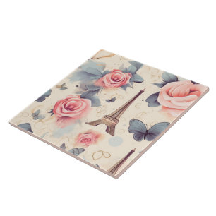 Eiffelturm Schmetterling und Rose Muster Fliese