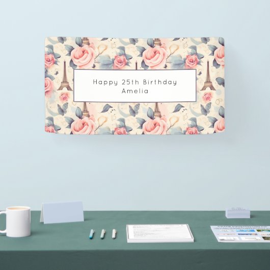 Eiffelturm Schmetterling und Rose Muster Geburtsta Banner (Messe)