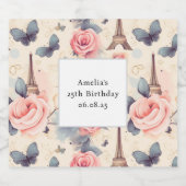 Eiffelturm Schmetterling und Rose Muster Geburtsta Bierflaschenetikett (Einzelnes Label)