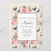 Eiffelturm Schmetterling und Rose Muster Geburtsta Einladung (Vorne/Hinten)