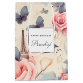 Eiffelturm Schmetterling und Rose Muster Geburtsta Mittlere Geschenktüte (Vorderseite)