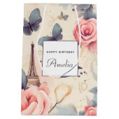Eiffelturm Schmetterling und Rose Muster Geburtsta Mittlere Geschenktüte (Rückseite)