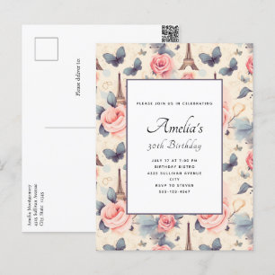 Eiffelturm Schmetterling und Rose Muster Geburtsta Postkarte