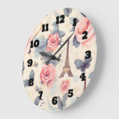 Eiffelturm Schmetterling und Rose Muster Große Wanduhr (Winkel)