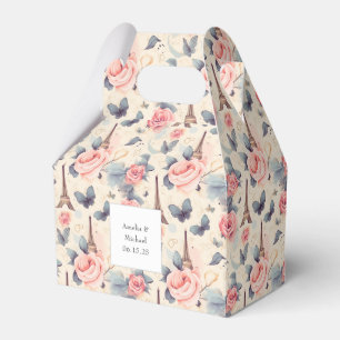Eiffelturm-Schmetterling und Rose-Muster Hochzeit Geschenkschachtel