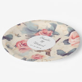 Eiffelturm-Schmetterling und Rose-Muster Hochzeit Pappteller (Schrägansicht)