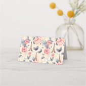 Eiffelturm-Schmetterling und Rose-Muster Hochzeit Platzkarte (Rückseite)