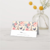 Eiffelturm-Schmetterling und Rose-Muster Hochzeit Platzkarte (Vorderseite)