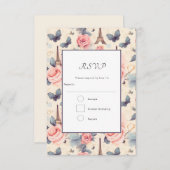 Eiffelturm-Schmetterling und Rose-Muster Hochzeit RSVP Karte (Vorne/Hinten)