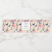 Eiffelturm-Schmetterling und Rose-Muster Hochzeit Wasserflaschenetikett (Einzelnes Label)