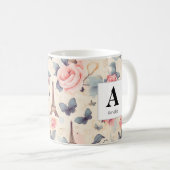 Eiffelturm Schmetterling und Rose Muster Kaffeetasse (VorderseiteRechts)