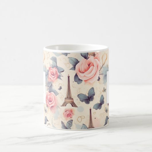 Eiffelturm Schmetterling und Rose Muster Kaffeetasse (Mittel)