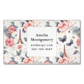 Eiffelturm Schmetterling und Rose Muster Magnetische Visitenkarte (Vorderseite)