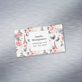 Eiffelturm Schmetterling und Rose Muster Magnetische Visitenkarte