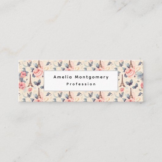 Eiffelturm Schmetterling und Rose Muster Mini Visitenkarte (Vorderseite)