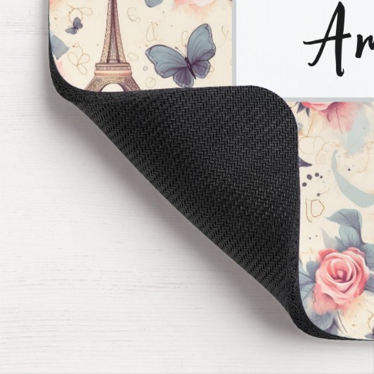Eiffelturm Schmetterling und Rose Muster Mousepad (Ecke)