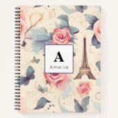 Eiffelturm Schmetterling und Rose Muster Notizblock (Vorderseite)