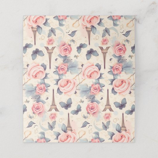 Eiffelturm Schmetterling und Rose Muster Platzkarte (Außenseite Aufgefaltet)