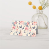 Eiffelturm Schmetterling und Rose Muster Platzkarte (Rückseite)