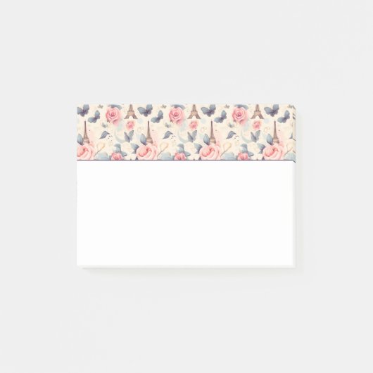 Eiffelturm Schmetterling und Rose Muster Post-it Klebezettel (Vorderseite)