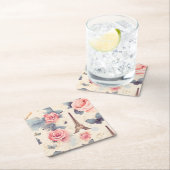 Eiffelturm Schmetterling und Rose Muster Rechteckiger Pappuntersetzer (Vor Ort)