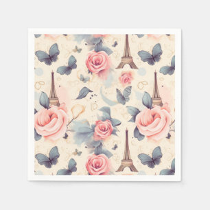 Eiffelturm Schmetterling und Rose Muster Serviette